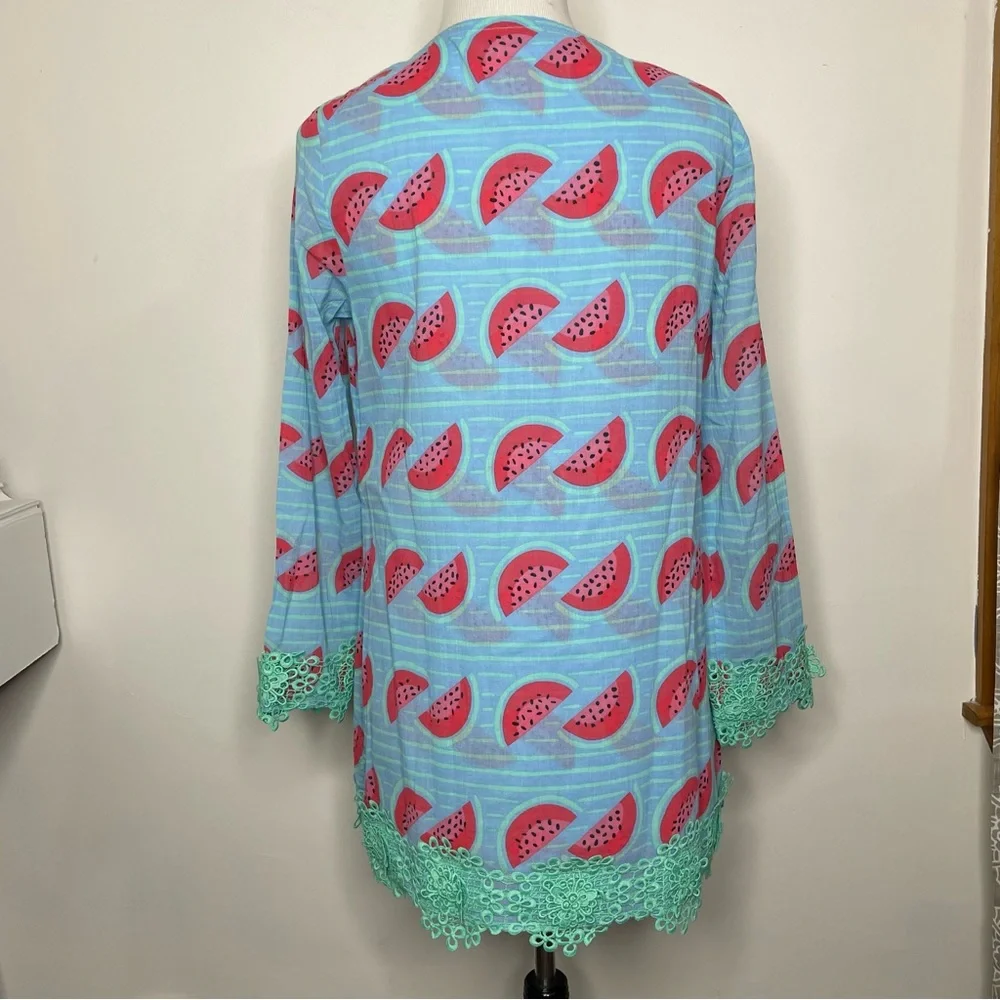 STS Sail To Sable Tunic Dress SZ S Watermelon Print Green Tassel Cotton - Picture 6 of 16